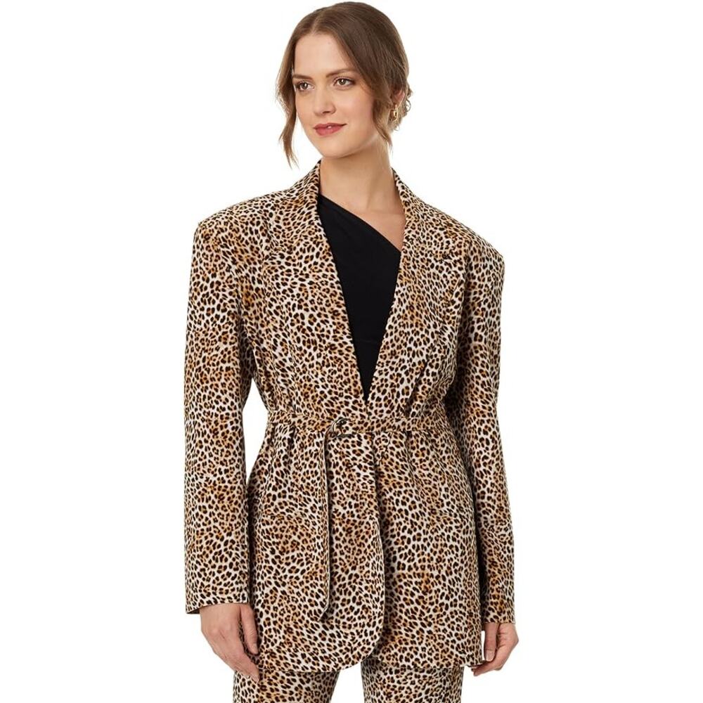 Norma Kamali Oversized Leopard Print Blazer Brown Tan Stretch M. No belt incl.